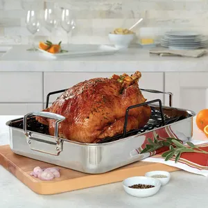 Large Rectangle Nonstick Chicken baking tray turkey roaster pan With Rack grill stainless steel roasting pan for bbq
