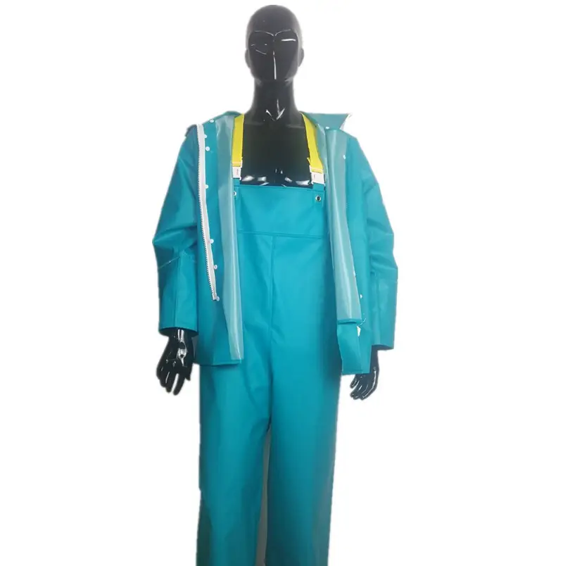 성인용 맞춤형 헤비 듀티 레인 코트 노란색 내구성 PVC 긴 조각 방수 비옷 반사 테이프