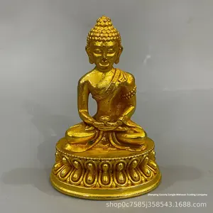 Statua di <span class=keywords><strong>Buddha</strong></span> Dorata - Figurina Buddista Dorata per Meditazione con Base a Loto, Decorazione Religiosa per la Casa e Ornamento da Collezione Spirituale - Product Image 4