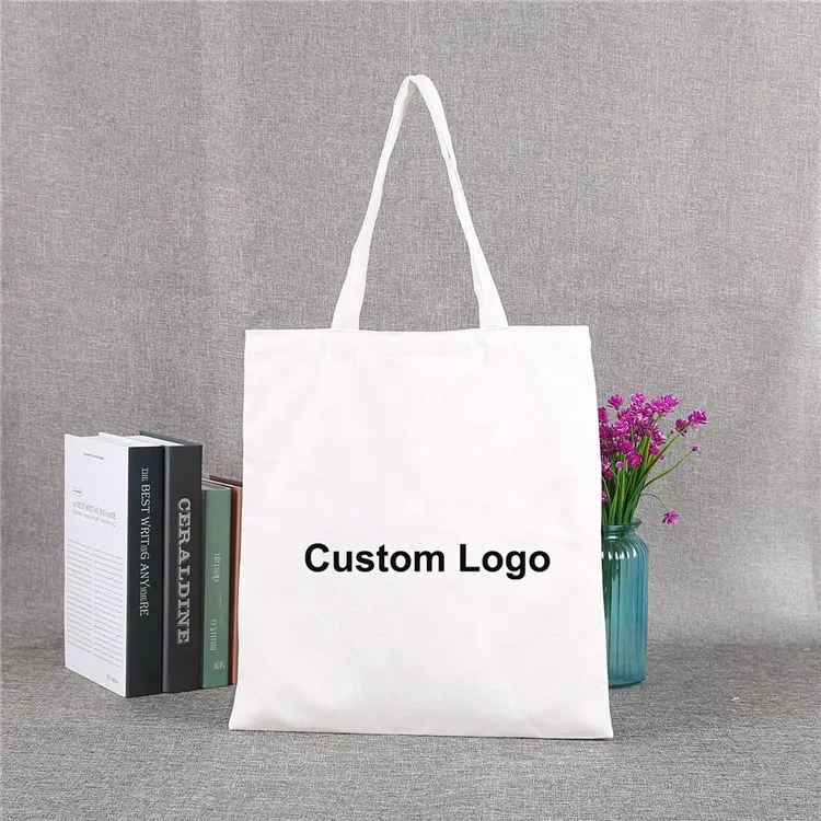 Diskon besar tas Tote belanja katun kanvas kain desainer ramah lingkungan dengan cetak Logo kustom