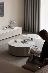 Mesa de centro redonda con cajón de madera, mueble de Interior de diseño táctico y hermoso - Product Image 3