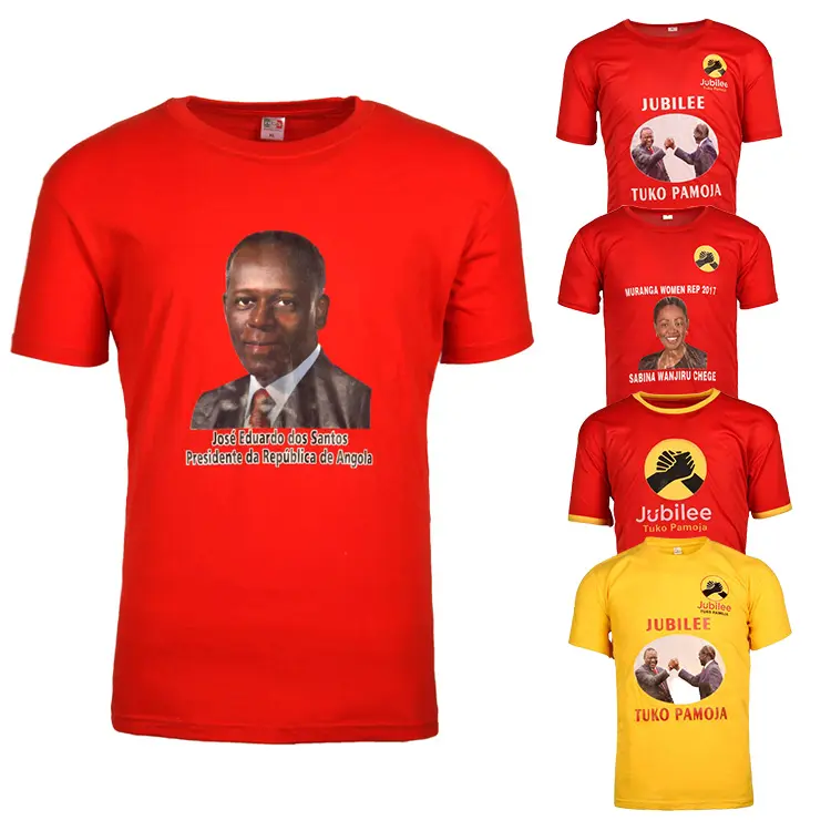 Yüksek kalite fabrika afrika cumhurbaşkanı ucuz 120 gsm Polyesterc kampanyası seçim T-Shirt toptan sıcak satış