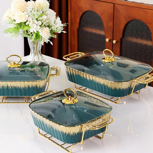 Plaque chauffante rectangulaire dorée en céramique de luxe pour la cuisson, idéale pour les plats de table, les soupes sèches et les casseroles en hôtel - Product Image 4