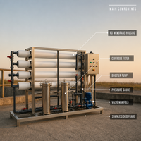 Système de traitement d'eau par osmose inverse industrielle (RO) en conteneur, 1 an, productivité de 5000 L/heure pour l'eau potable en bouteille