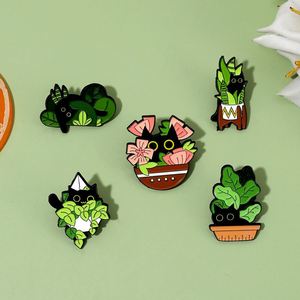 Nouvelles Épingles en Émail au Design Original, Motif Plante en Pot de Dessin Animé, Épingles Personnalisées en Émail, Épingles à Chapeau Chat Noir Mignon et Amusant - Product Image 6