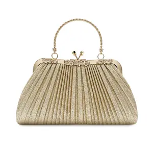 TS Popular Golden Handbag Clutch Bag Wedding Purse Glitter Pleated Evening Bags Luxury For Women FE312