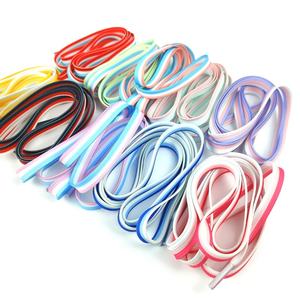 Bulk Custom Flat <b>Shoelaces</b> 8mm Wide Double Layer Three-Color Stitching Polyester Cotton Laces for Canvas Casual Sneakers - Product Image 2