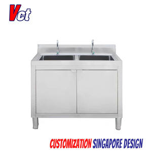 Fregadero Doble de Acero Inoxidable con Mueble, Suministro de Fábrica VICTORY, Fregaderos de Cocina de Acero Inoxidable para Hoteles y Restaurantes - Product Image 3