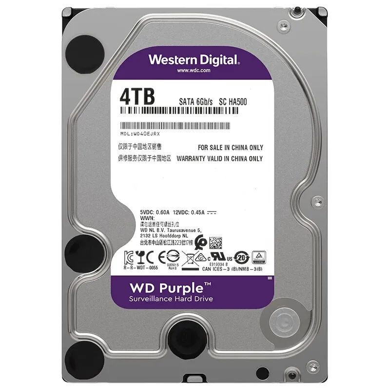 Western digital-<span class=keywords><strong>disque</strong></span> <span class=keywords><strong>dur</strong></span> interne HDD de Surveillance, <span class=keywords><strong>SATA</strong></span> 3, 3.5 pouces, capacité de 1 to, 2 to, 3 to, 4 to, 6 to, 8 to, Cache 64 mo, violet