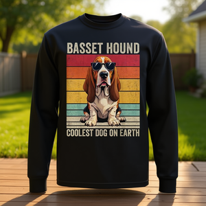 T-shirt à manches longues Basset Hound Coolest Dog On Earth, design vintage, unisexe, col rond, impression numérique - Product Image 3