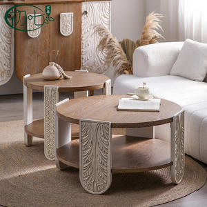 American Country Style Solid Wood Carved Coffee <b>Table</b> With <b>Storage</b> Shelf For Living Room <b>Small</b> Apartment Homestay - Product Image 1