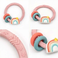 Anneau de dentition pour bébé, jouet de dentition, bâtonnet de dentition, anneau de dentition en silicone en forme de donut arc-en-ciel ou étoile, qualité alimentaire, personnalisable OEM