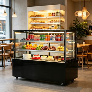 Vitrine Réfrigérée à Double Porte en Marbre et Acier Inoxydable à Angle Droit avec Éclairage LED, Anti-Givre et Étagères Réglables pour <span class=keywords><strong>Boulangerie</strong></span> - Product Image 1