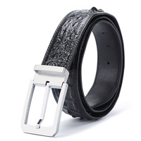 Ceinture en cuir véritable pour homme de 3,8 cm sans couture, motif croco, avec boucle ardillon en acier inoxydable, ceinture décontractée et professionnelle