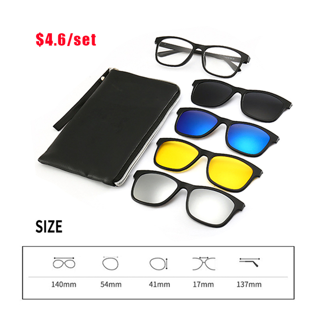 TR22XX Classic Assorted TR Square Frames Sports Magnetic Clip on Polarized Lens Sunglasses Set