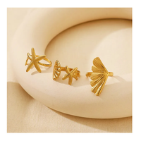 À la mode en acier inoxydable plaqué or 18 carats étoile de mer et coquille décor océan plage élément manchette anneau pour les femmes pour la décoration quotidienne