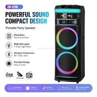Enceinte portable double 12 pouces EV-1210 en gros d'usine avec anneau lumineux RGB 7 couleurs, égaliseur 5 bandes, entrée guitare et TWS