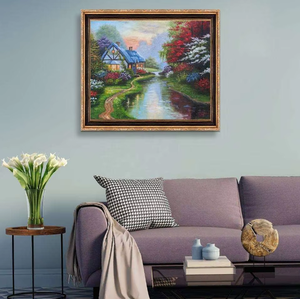 رسم يدوي للقرية تشبه الأحلام ملونة زهرة جراديرن المناظر الطبيعية كوخ عيد الميلاد لوحة زيتية - Product Image 5