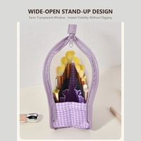 Sac de rangement pour pinceaux de maquillage de voyage en gros, étanche, transparent, en cuir PU, avec fermeture éclair, pochette cosmétique personnalisable avec logo