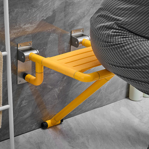 Tabouret de salle de bain pliant jaune, siège de douche mural pour personnes âgées, tabouret de toilette antidérapant avec pieds, capacité de 150 kg - Product Image 1