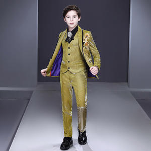 Bordado amarillo Elaborado Flower Boys <span class=keywords><strong>Tuxido</strong></span> Blazer Ropa para niños Tallas grandes Traje de hombre Host Piano Performance - Product Image 3