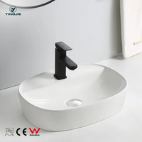 Lavabo Ovalado de Montaje Superior CE CUPC Europeo de 500mm, de Arcilla Refinada, con un Solo Orificio, Personalizado