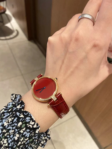 Montre mécanique automatique élégante et tendance, cadran beige, bracelet en cuir de vachette à motif crocodile bordeaux, spinelle synthétique bleue - Product Image 2