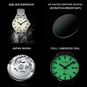 CADISEN <b>Automatic</b> Watch Men Luminous Stainless Steel Self-Wind Wristwatch NH35A Sapphire Waterproof Mesh Belt Mechanical Watch - Product Image 4