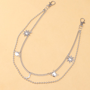 สร้อยคาดเอว unisex ยี่ห้อ Yueli แบบสองชั้น ประดับจี้รูปดาว พระอาทิตย์ และพระจันทร์ ทำจากโลหะผสมสังกะสี สไตล์ฮิปฮอป เครื่องประดับแฟชั่นสำหรับใส่ทุกวัน - Product Image 2