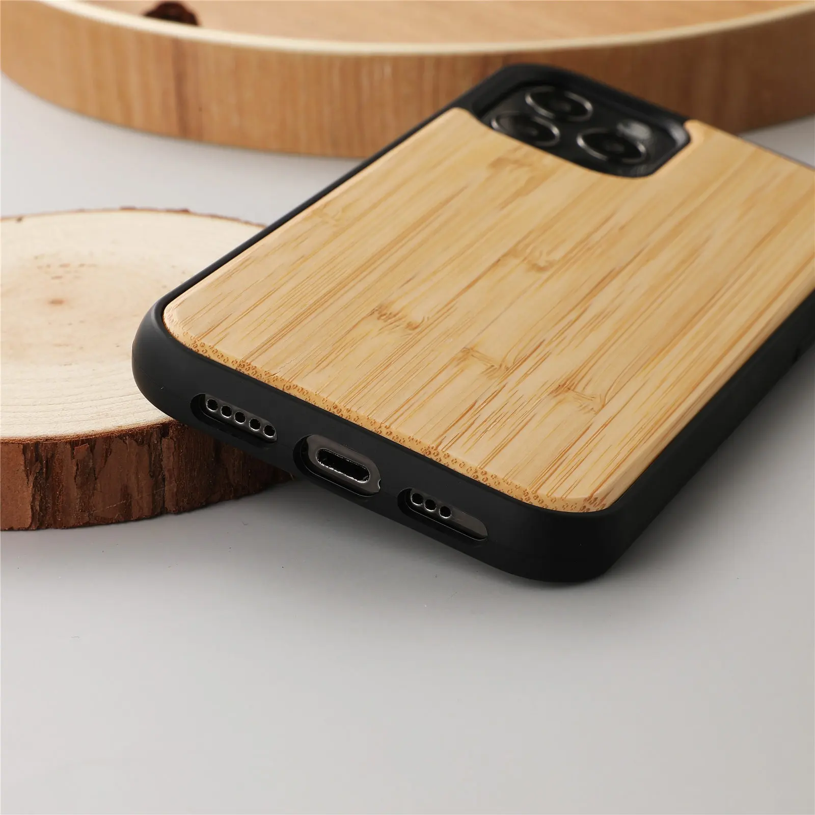 Funda trasera de TPU a prueba de golpes, funda de teléfono de madera Natural para iPhone 11/12/13/14, venta al por mayor