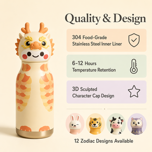 Bouteille d'eau isotherme 3D en acier inoxydable 304 pour enfants, motif animal, 450 ml, personnalisable avec logo, OEM, ODM, vente en gros - Product Image 2