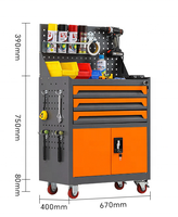 Chariot à outils en métal robuste CYD, trois tiroirs supérieurs, double porte, rangement facile, armoire inférieure, roulettes pivotantes fixes