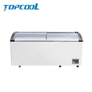 Curved Glass Door Chest Freezer For Ice Cream