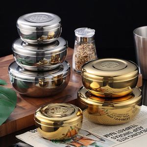 Gold and <b>Silver</b> Metal <b>Dipping</b> Sauce Bowl 304 Stainless Steel Rice Bowl with Cover Korean Restaurant Dinner Bowl for Kimchi - Product Image 2