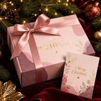 Emballage esthétique rose floral de Noël, boîte à courrier en carton ondulé de luxe, boîte cadeau de Noël en feuille d'or pour boutique, petite entreprise