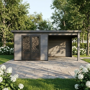 Abri de jardin en bois composite WPC de la série D, robuste, avec fenêtres à température constante en verre anti-balles et protection UV - Product Image 4