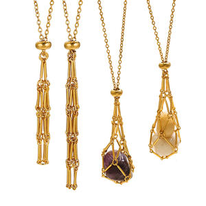 Colgante de soporte de jaula de piedra de acero inoxidable ajustado para hacer collares DIY para sostener piedra curativa jaula de alambre única 18K PVD oro - Product Image 1