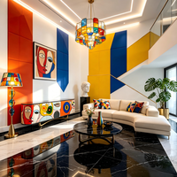 Buffet de luxe italien peint à la main, meuble de rangement moderne d'art abstrait pour villa, salon, hôtel de charme, mobilier de projet