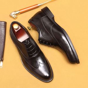 Chaussures habillées en cuir véritable pour hommes, style Oxford, à bout pointu, à lacets, pour le bureau et la carrière, toutes saisons, semelle extérieure en caoutchouc antidérapante - Product Image 5