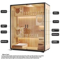 Villa pour chat de luxe en verre et bois, avec système de fixation robuste, pour la maison, meuble panoramique tout-en-un pour chat d'intérieur, armoire pour chat, griffoir et structure d'escalade complète