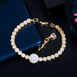 Brilhante 18k ouro banhado top branco redondo zircônia cúbica festa à noite tênis pulseira jóias para feminino casamento presente de natal