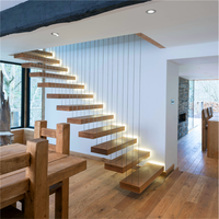 Escalier monodirectionnel intérieur Prima, escalier flottant minimaliste avec éclairage LED pour projet de maison moderne