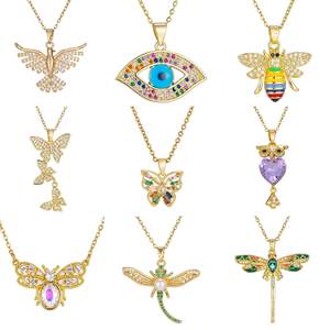 Collier Papillon Européen-Américain pour Femme, Zircon Coloré Haut de Gamme, Chaîne de Clavicule Luxe Léger, Collier en Cuivre Bambou - Product Image 2