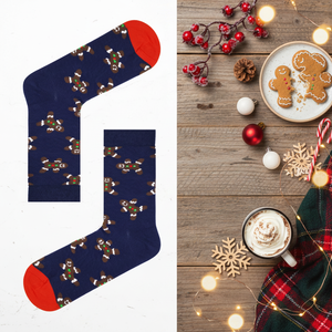 Unisex Navy Ankle <b>Socks</b> with Gingerbread Man Christmas Cookie Design Breathable for Daily Use - Product Image 3