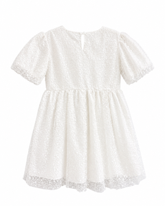 Elegante Vestido de Fiesta Blanco con Lentejuelas para Niñas, con Mangas Abullonadas y Cintura Fruncida, para Bodas y Eventos de Damas de Honor - Product Image 1