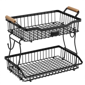 Detachable Double Iron Rectangular Wire Folding <b>Basket</b> Bread Fruit <b>Storage</b> <b>Wall</b> Mounted Kitchen Stand Vegetable Multifunction - Product Image 2