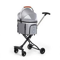 Remorque de luxe pour animaux de compagnie à 4 roues avec éclairage de sécurité, chariot de voyage pliable et extensible en plastique pour chiens et chats