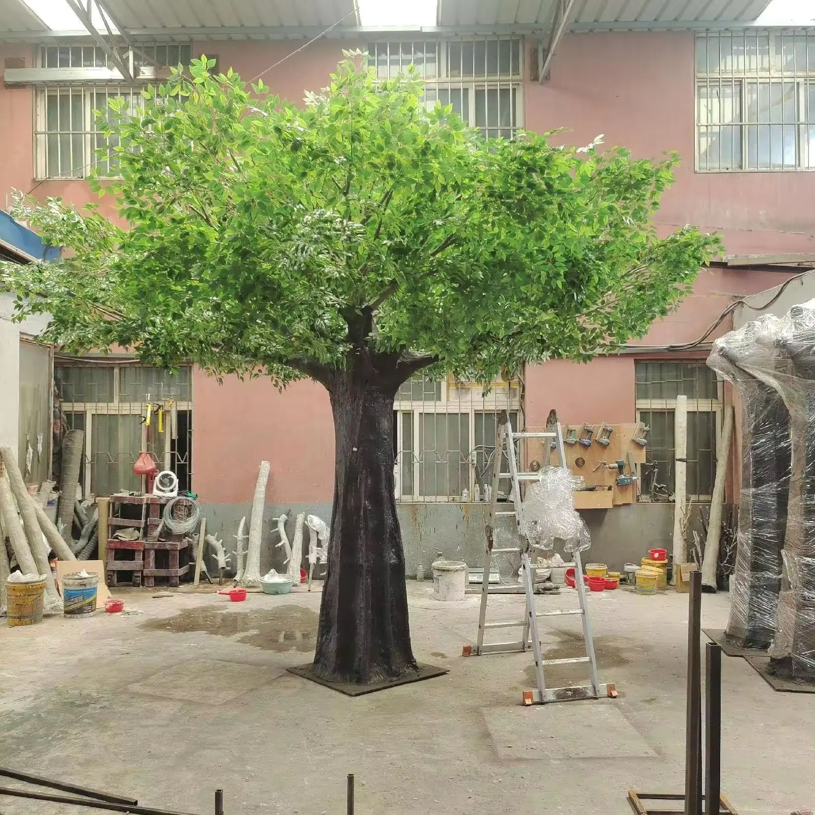 2M 3M 4M 5Mขนาดที่กําหนดเองภูมิทัศน์กลางแจ้งไฟเบอร์กลาสFicusต้นไม้Fauxขนาดใหญ่ประดิษฐ์Big Banyan Treeสีเขียวใบ
