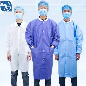 부직포 실험실 코트 디자인 남녀 공용 의사 의료 일회용 실험실 코트 도매 직물 소재