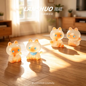 Lanshuo <b>Night</b> <b>Light</b> <b>Cat</b> Figurine Q Version Plastic Resin DIY Jewelry Set Miniature Decor - Product Image 3
